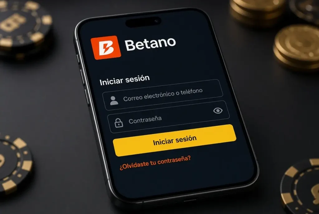 Teléfono con página de inicio de sesión en Betano app