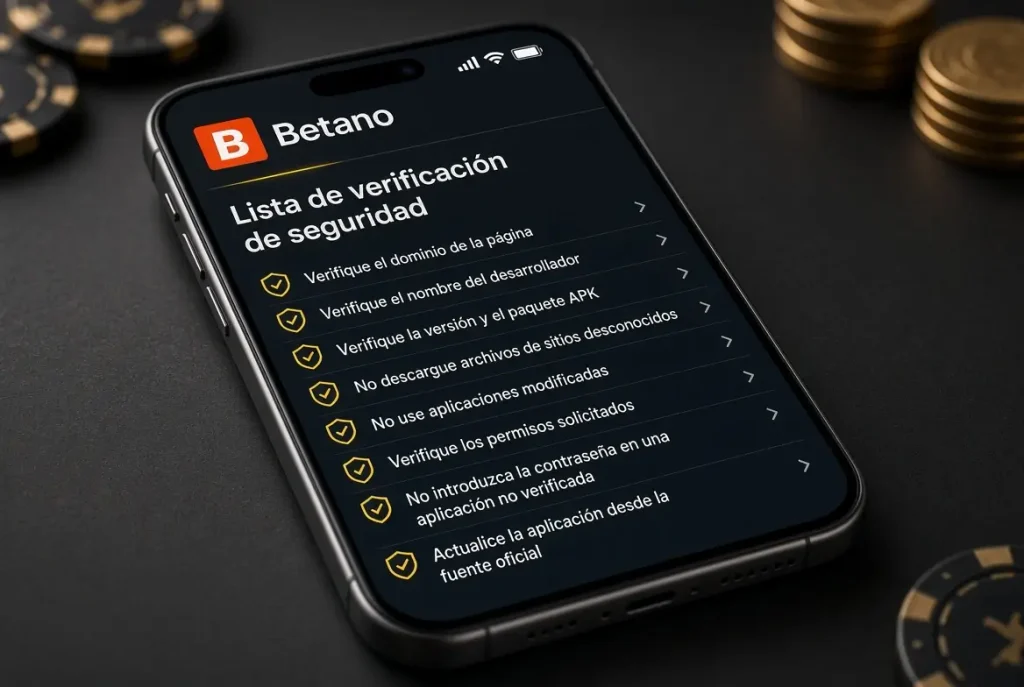 Teléfono con puntos de seguridad de Betano app Argentina